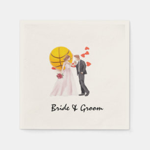 Serviette En Papier Mariage de basket-ball avec amour coeur rouge