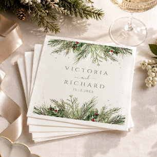 Serviette En Papier Mariage de Berries Hivernaux Rustiques Cônes de Pi