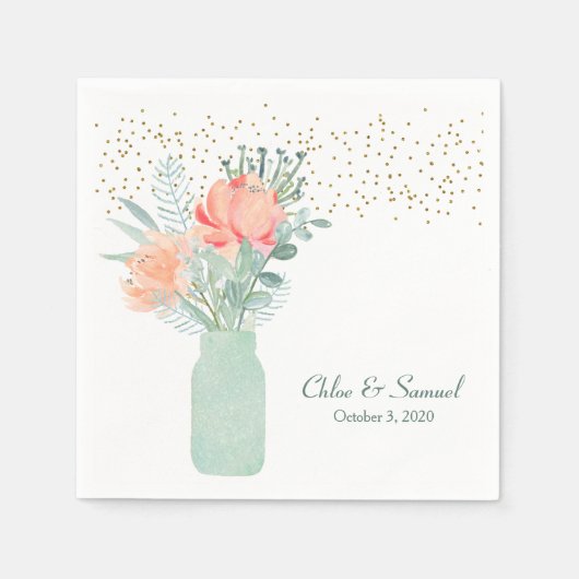 Serviette En Papier Mariage de bocal Mason en verre dépoli (Devant)