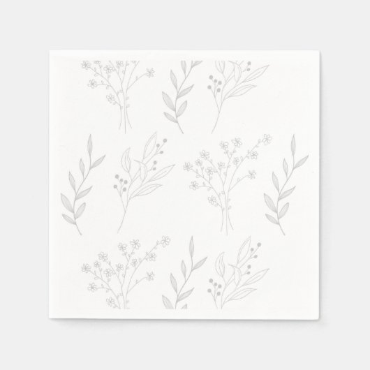 Serviette En Papier Mariage de Boho Floral Corner Argent (Devant)