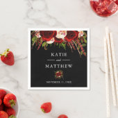 Serviette En Papier Mariage de Boho Floral de Bourgogne noire (En situation)