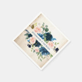 Serviette En Papier Mariage de Boho Russe Rose Rose Rose Bleu Marine (Coin)
