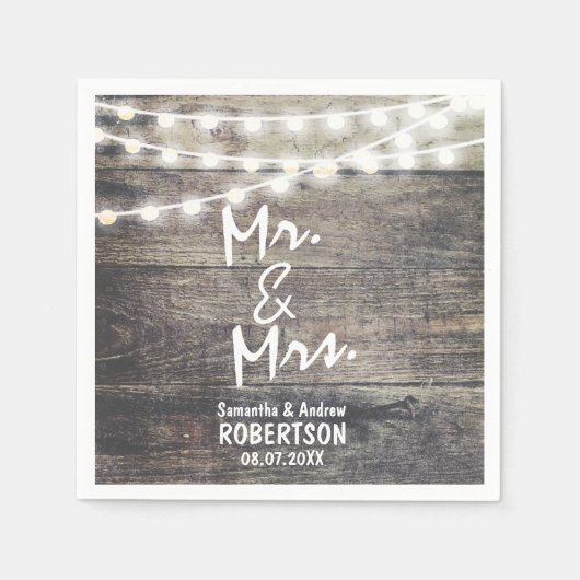 Serviette En Papier Mariage de bois rustique et feux à cordes (Devant)