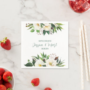 Serviette En Papier Mariage de bordure en fleurs blanches