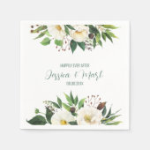 Serviette En Papier Mariage de bordure en fleurs blanches (Devant)