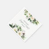 Serviette En Papier Mariage de bordure en fleurs blanches (Coin)