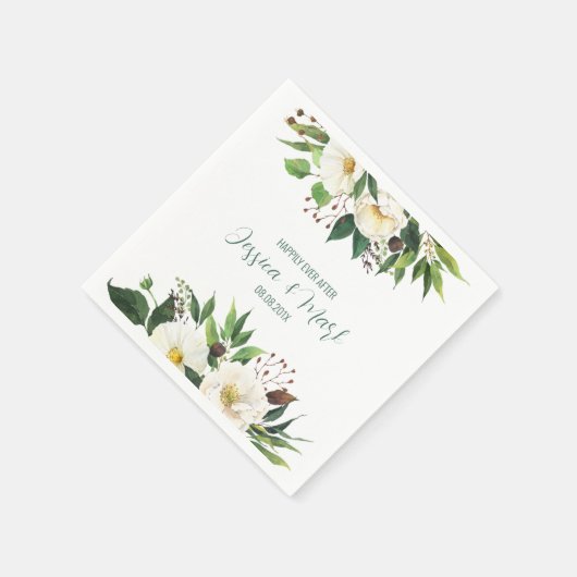 Serviette En Papier Mariage de bordure en fleurs blanches (Coin)