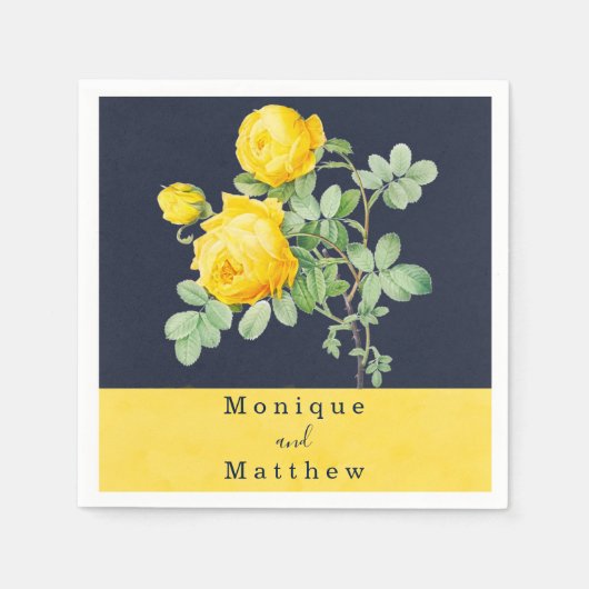 Serviette En Papier Mariage de bouquet Marine et Rose Jaune (Devant)