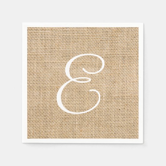 Serviette En Papier Mariage de Burlap rustique Monogramme simple (Devant)