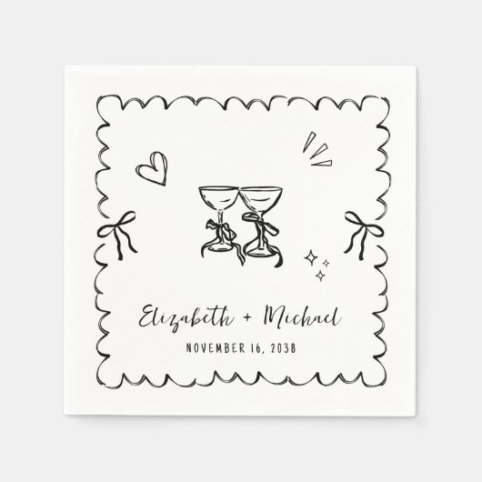 Serviette En Papier Mariage de cadre de vague dessiné à la main (Devant)