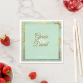 Serviette En Papier Mariage de cadre en marbre doré et bleu Napkin (En situation)