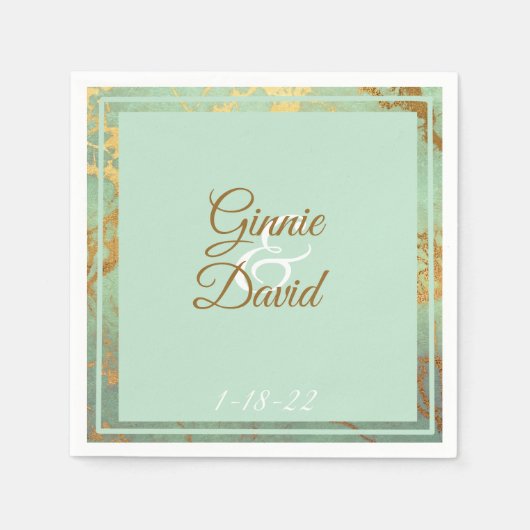 Serviette En Papier Mariage de cadre en marbre doré et bleu Napkin (Devant)