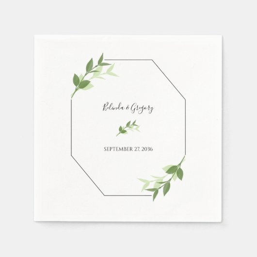 Serviette En Papier Mariage de cadre Feuilles de jardin verdoyant (Devant)