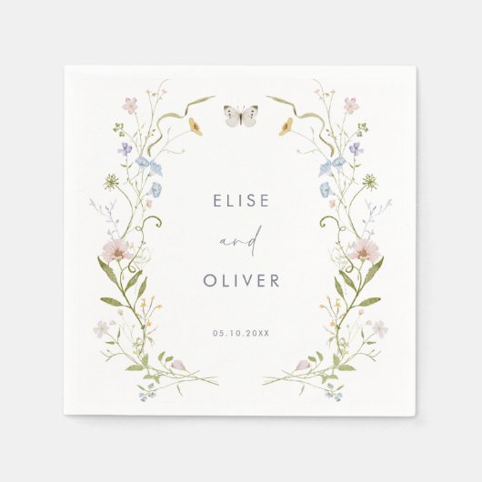 Serviette En Papier Mariage de cadre Fleur sauvage Pastel (Devant)