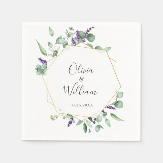 Serviette En Papier Mariage de cadre géométrique simple Eucalyptus mod (Devant)