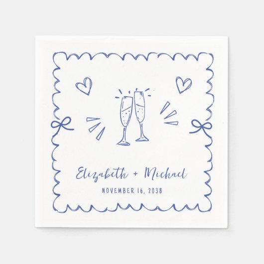 Serviette En Papier Mariage de cadre tendance bleu vague (Devant)