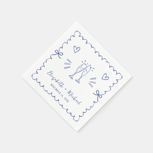 Serviette En Papier Mariage de cadre tendance bleu vague (Coin)