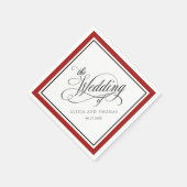 Serviette En Papier Mariage de calligraphie élégant rouge et blanc (Coin)