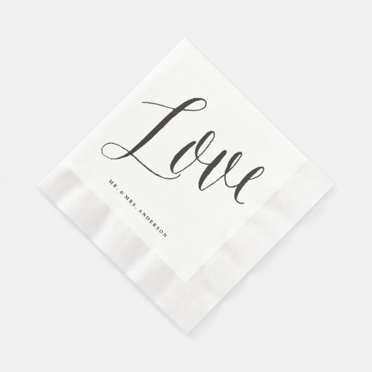 Serviette En Papier Mariage de calligraphie Love Chic Black Script (Coin)
