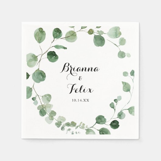 Serviette En Papier Mariage de calligraphie moderne Eucalyptus (Devant)