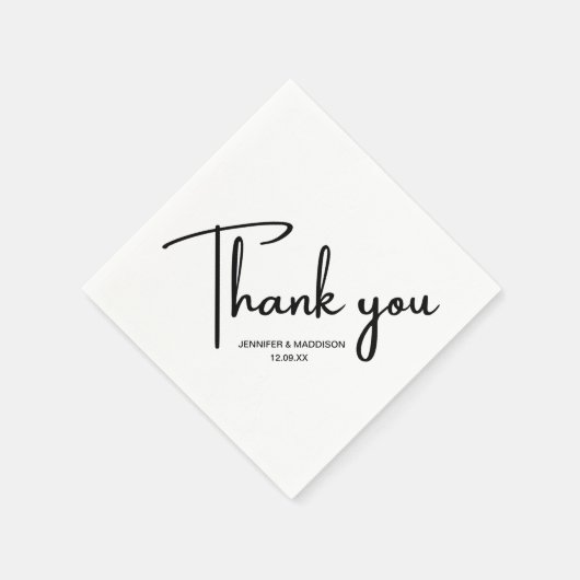 Serviette En Papier Mariage de calligraphie noir et blanc Merci (Coin)