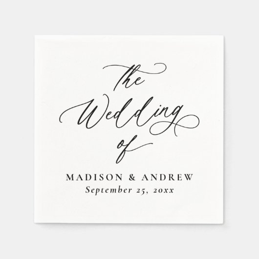 Serviette En Papier Mariage de calligraphie noire moderne (Devant)