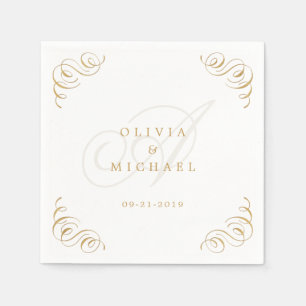 Serviette En Papier Mariage de calligraphie vintage or élégant