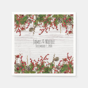 Serviette En Papier Mariage de campagne d'hiver aux baies et au cône d