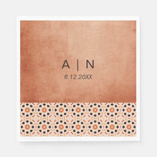 Serviette En Papier Mariage de carreaux en terre cuite Boho moderne (Devant)