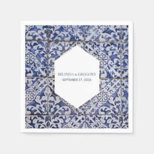 Serviette En Papier Mariage de carreaux portugais rustiques