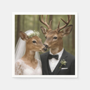 Serviette En Papier Mariage de cerf et biche dans la forêt