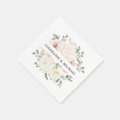 Serviette En Papier Mariage de Champagne Ivoire Rose Fleurs Vertes (Coin)