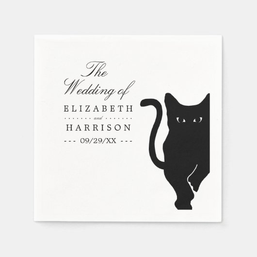 Serviette En Papier Mariage de chat noir Whimsical moderne (Devant)