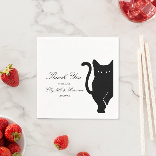 Serviette En Papier Mariage de chat noir Whimsical moderne (En situation)