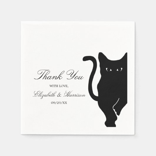 Serviette En Papier Mariage de chat noir Whimsical moderne (Devant)