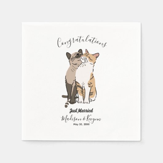 Serviette En Papier Mariage de chats mignons (Devant)