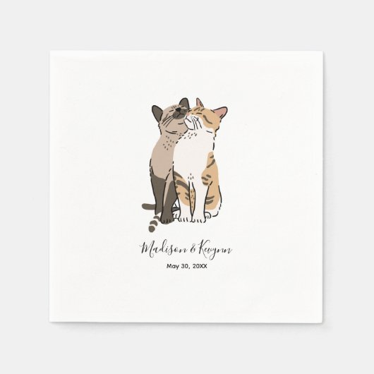 Serviette En Papier Mariage de chats mignons (Devant)
