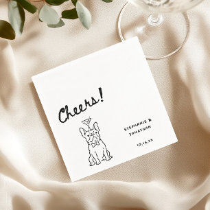 Serviette En Papier Mariage de chien bouledogue français dessiné à la
