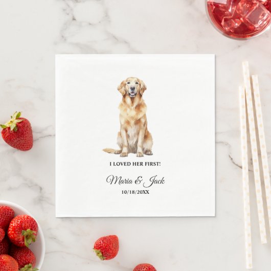 Serviette En Papier Mariage de chien d'or retriever avec photo (En situation)
