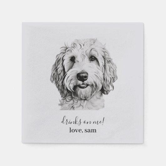Serviette En Papier Mariage de chien personnalisé Napkin | Golden Dood (Devant)