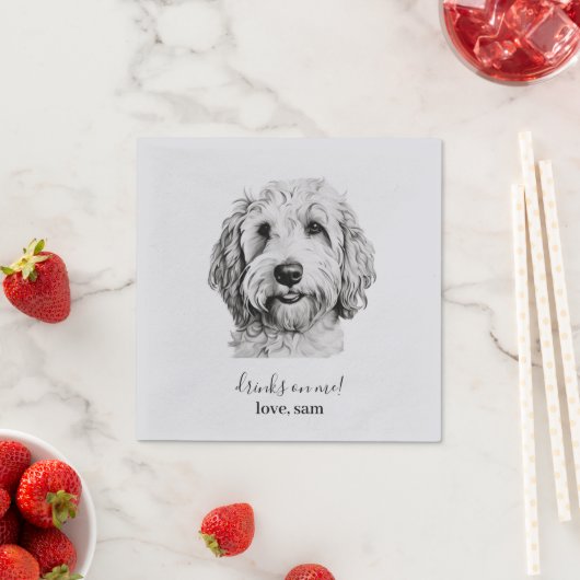 Serviette En Papier Mariage de chien personnalisé Napkin | Golden Dood (En situation)