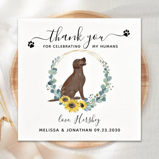 Serviette En Papier Mariage de chien sur mesure Merci Labrador Cocktai