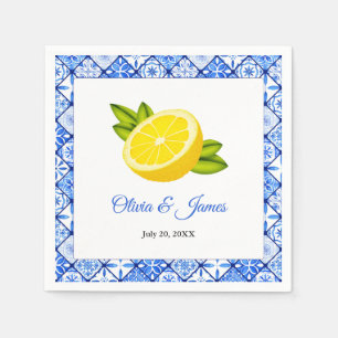 Serviette En Papier Mariage de citron bleu méditerranéen italien