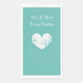 Serviette En Papier Mariage de coeur bleu turquoise personnalisé (Devant)