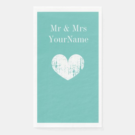 Serviette En Papier Mariage de coeur bleu turquoise personnalisé (Devant)