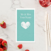 Serviette En Papier Mariage de coeur bleu turquoise personnalisé (En situation)