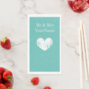 Serviette En Papier Mariage de coeur bleu turquoise personnalisé