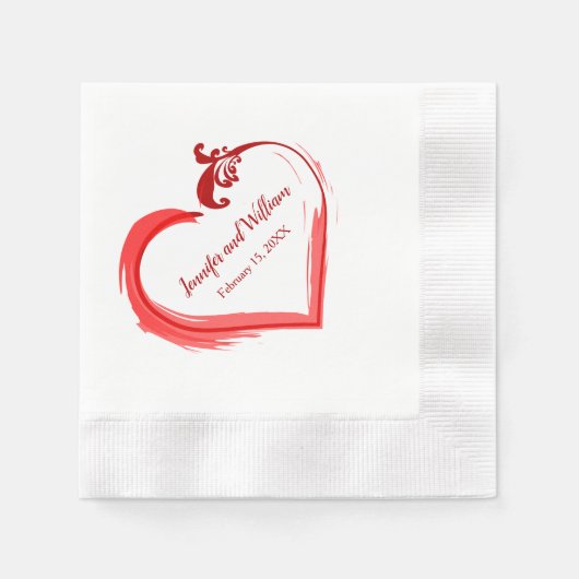Serviette En Papier Mariage de coeur de Swoosh rouge serviettes (Devant)