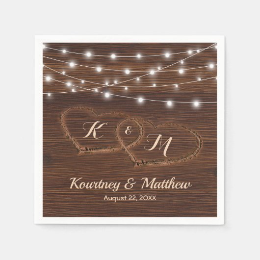 Serviette En Papier Mariage de coeur en bois sculpté rustique (Devant)