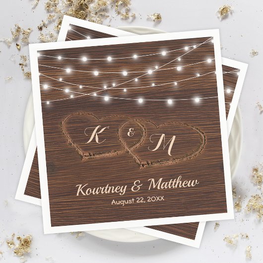 Serviette En Papier Mariage de coeur en bois sculpté rustique